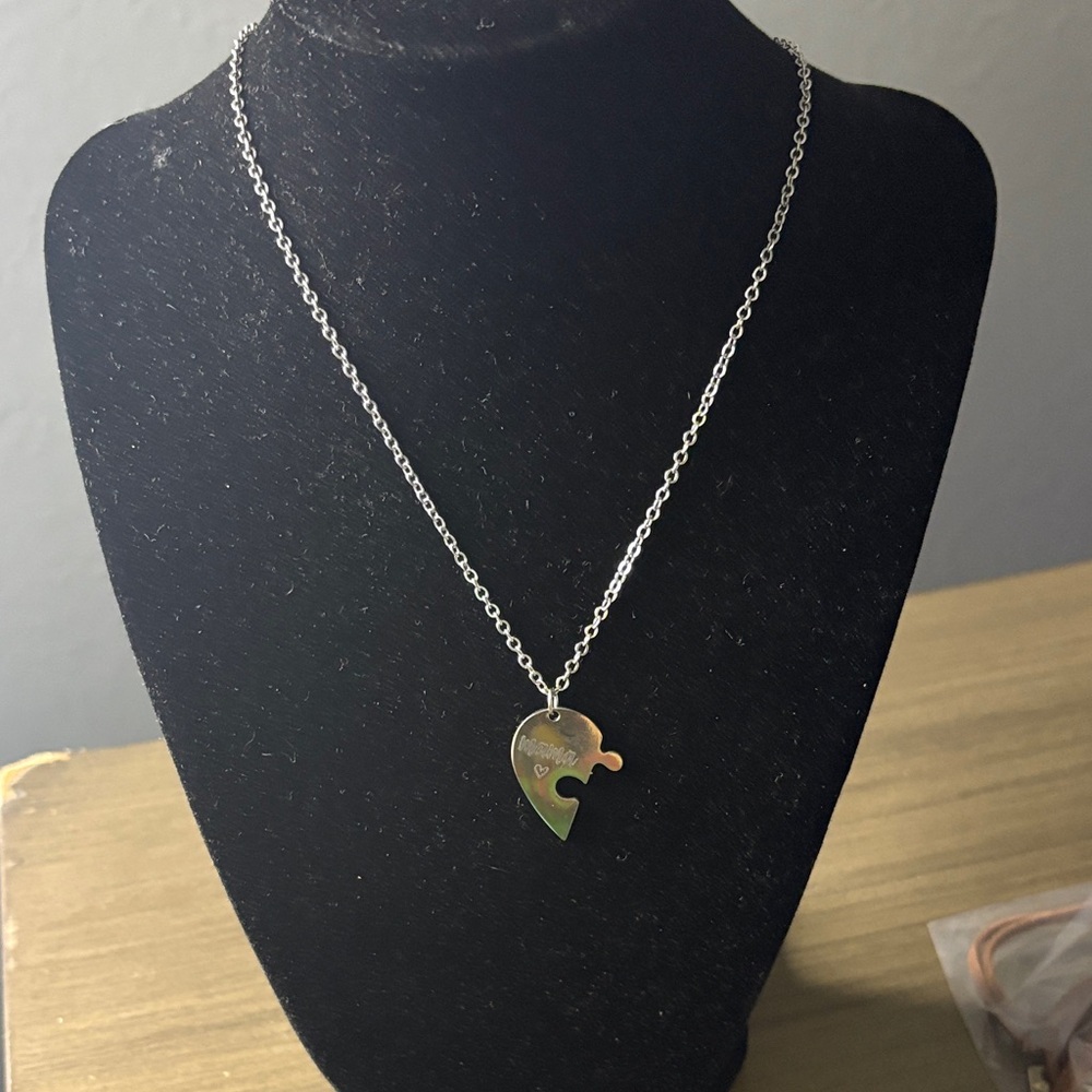 Silver Heart Puzzle Pendant Necklace - Iridescent Accent